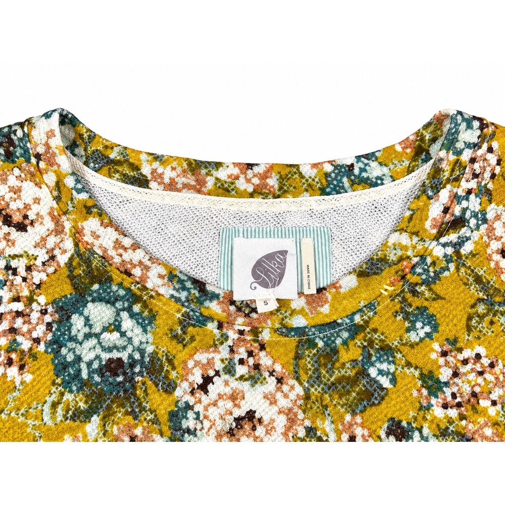 Anthropologie Lilka Floral Knit Top Chambray Ruffle Hem Long Sleeve Size S NWT - Picture 5 of 8